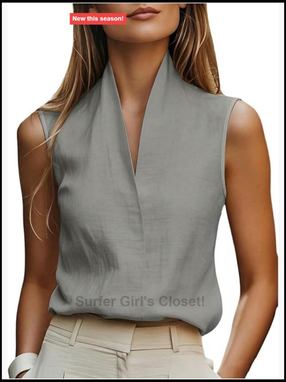 Sleeveless V-Neck Blouse for Women Work Tank Top Polyester